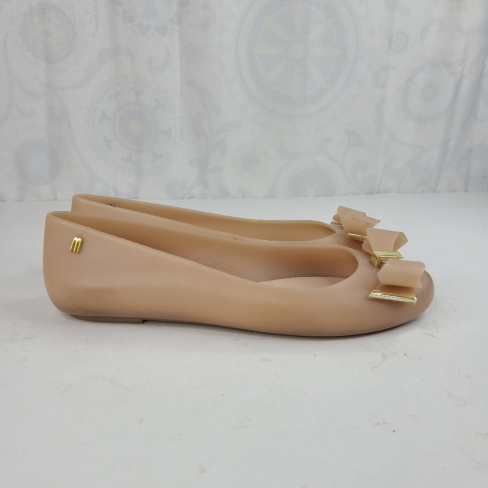 Melissa Space Love blush pink jelly ballet flats with bow accent women's sz 8
